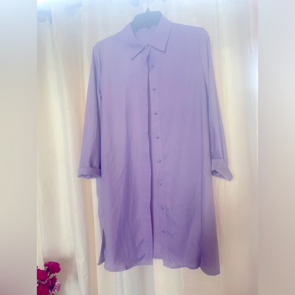 Lavender Button Up Shirt Dress, Size Medium